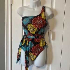 JONES New York Women's One-Shoulder Floral Swimsuit